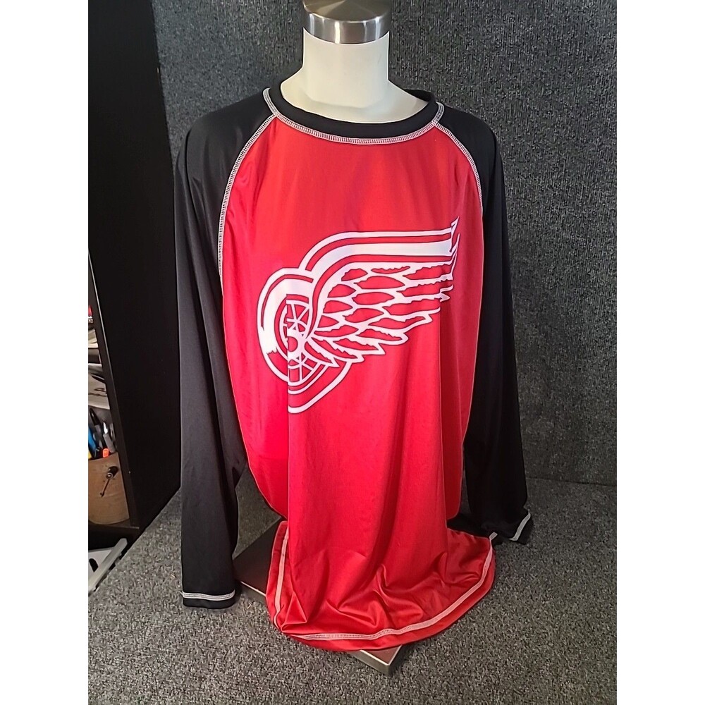 New Men’s Calhoun NHL Detroit Redwings Black Cotton Long Sleeve Shirt XXL